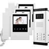 uoweky Kit Videocitofonico con Citofono Cablato da 4,3 Pollici con Kit 700TVL IR Telecamera per Visione Notturna + 3 Monitor da Interno per Casa/Appartamenti