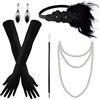 baotongle Set di accessori per costume da donna anni '20, stile anni '20, alla moda, con supporto per capelli, guanti lunghi, collana di perle da donna