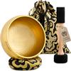 Avanda Set Campane Tibetane per Yoga, Meditazione e Relax - Campana Tibetana Martellata Ø 13,5 cm, Doppio Battitore con Feltro e Pelle, Cuscino per Anelli, Borsa e Istruzioni