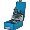 Krino Set di 19 o 25 punte HSS corte in scatola di metallo DIN338, codolo cilindrico
