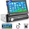 Podofo Android Autoradio 1 Din con Bluetooth, Autoradio Touchscreen Flip da 7 Pollici con WiFi Navigazione GPS Radio FM/RDS Mirror Link AUX-in + Telecamera di Backup