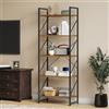 YITAHOME Libreria a 5 livelli, scaffale a terra, scaffale in legno e struttura in metallo, scaffale per libri per soggiorno, casa e ufficio, rustico marrone