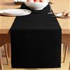 Encasa XO Runner da Tavola | Cotone a Coste Sottili Tinto in Filato | Dimensioni 32x250 cm | Nero solido | Lavabile in Lavatrice