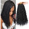 WoWCFyyds 8 confezioni Uncinetto Braids Meches 14 pollici Goddess Box Trecce Uncinetto Capelli Ricci Estremità 3X Sintetico Treccia Extension per Capelli per Donne Nere (1B/Black)