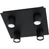 Eglo Plafoniera Led Valcasotto, lampada da soffitto a quattro fiamme minimalista, faretto da soffitto in metallo, lampada da soggiorno in nero, spot Led bianco caldo, GU10, L x L 32 cm