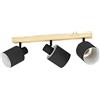 Eglo lampada da soffitto Batallas, lampada da soffitto a tre fiamme skandi, faretto in legno, tessuto, metallo, lampada da soggiorno in natura, nero, bianco, lampada da camera da letto, spot E27