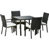 Outsunny Set 4 Sedie da Giardino e Tavolo con Ripiano in Vetro, Arredamento da Esterno in Rattan PE e Metallo, Nero|Aosom