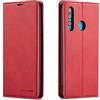 FMPC Tenphone - Custodia protettiva per Huawei P Smart Plus 2019, in pelle sintetica di alta qualità, antiurto, magnetica, a portafoglio, colore: Rosso