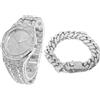 HALUKAKAH Diamanti Orologio Oro, Uomo Placcato Oro Bianco Platino 40MM Largo Ottagonale Tondo Componi Quarzo Cinturino 22cm con Link Cubano Catena 20cm Bracciale Set, con Scatola Regalo
