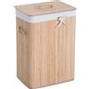 HOMCOM Cesto Portabiancheria in Bambù con Coperchio, Cestino per Biancheria con Sacco in Tessuto Rimovibile, 40x30x60cm, Naturale