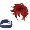 GZIRUE Reki Kyan - Parrucca con fascia per capelli, capelli corti, colore rosso, per feste di Halloween, costume da skate, unisex, con cuffia per parrucca, accessori per capelli