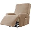 Highdi Copripoltrona Relax Reclinabile Completo 4-Pezzo Fodera per Poltrona Elasticizzato 1 Posto con Tasche, Coprisedile Poltrona Velluto Lavabile Antiscivolo Copripoltrona (Cammello)
