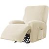 Highdi Copripoltrona Relax Reclinabile Completo 4-Pezzo Fodera per Poltrona Elasticizzato 1 Posto con Tasche, Coprisedile Poltrona Velluto Lavabile Antiscivolo Copripoltrona (Beige)