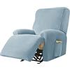 Highdi Copripoltrona Relax Reclinabile Completo 4-Pezzo Fodera per Poltrona Elasticizzato 1 Posto con Tasche, Coprisedile Poltrona Velluto Lavabile Antiscivolo Copripoltrona (Azzurro)