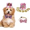 Elionless Cappello di compleanno per cani, cappello a corona di compleanno e papillon con 0-9 figure ciondoli accessori per feste per cuccioli di piccola e media taglia (rosa)