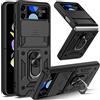 Guisessy Cover Compatibile con Samsung Galaxy Z Flip 4, Protezione Fotocamera Anti Graffio Custodia 360°Rotante Anello Supporto Antiurto Militare Silicone per Samsung Galaxy Z Flip4 - Nero