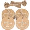 jijAcraft Etichette Carta Kraft Rotonde 5CM con Handmade with love, 100 pezzi Etichette Cartoncino + Spago di Iuta, per Bomboniere Fatte a Mano (Mattone)