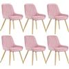 Lestarain 6x Poltroncina da Sala Pranzo Soggiorno Sedia da Scrivania per Cameretta con Schienale Poltrona in Velluto Gambe d'oro in Metallo Rosa LCNI73009-6