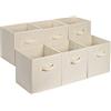 Amazon Basics Confezione da 6 cubi portaoggetti pieghevoli in tessuto, contenitori con maniglie - 33x33x33 cm, Beige Tinta Unita