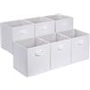 Amazon Basics Confezione da 6 cubi portaoggetti pieghevoli in tessuto, contenitori con maniglie - 33x33x33 cm, Bianco Tinta Unita