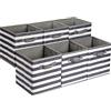 Amazon Basics Confezione da 6 cubi portaoggetti pieghevoli in tessuto, contenitori con maniglie - 26.67 x 26.67 x 27.94 cm, colore: Bianco/Grigio a righe