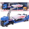 Toyland® - Camion trasportatore a cassone piatto Scania con barca a motore - Scala 1:48 - Ruota libera (Camion blu)