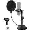 BILIONE Supporto per microfono da scrivania, regolabile, con filtro anti-pop, supporto antiurto, clip per microfono, adattatore a vite in metallo da 1,5 cm a 0,95 cm