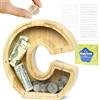 LEcylankEr Salvadanaio Bambini A-Z Lettera in Legno Trasparente Personalizzato Apribile - Regali Decorazione per Compleanno Natale (C)