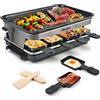 HengBO Raclette 8 Persone Piastra Raclette Grill in Alluminio, 8 Pentolini da Raclette, Calore Regolabile Continuo Termostato, 1500 Watt