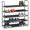 Relaxdays Scarpiera Salvaspazio XL, con Rivestimento in Tessuto Non Tessuto, 5 Ripiani per 20 Paia di Scarpe, Nero, Acciaio