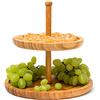 Relaxdays Alzata Portafrutta su 2 Livelli, Centrotavola, Vassoio da Portata, Struttura in bambù per Buffet, Naturale, Marrone, 25x25x24 cm