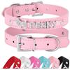 Didog Collari per cani personalizzati in pelle PU liscia con lettere di nome personalizzate con strass, adatto per cani di piccola e media, rosa, XS