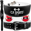 C.P. Sports Cintura per Sollevamento Pesi per Sport di Forza, in Vera Pelle, Ideale per Powerlifting, Cintura ergonomica con Schienale Imbottito, XL-2XL, Nero Bianco