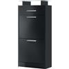 Vladon Scarpiera Loret V2, mobile per 8 paia di scarpe con 2 ante a ribalta, 1 cassetto e ripiano in vetro, nero opaco/nero opaco (46 x 104 x 23 cm)