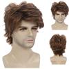 Meiriyfa - Parrucca corta da uomo, ondulata, riccia, in fibra sintetica, per cosplay, Halloween, uso giornaliero, colore marrone, lunghezza 30 cm