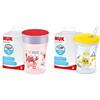 NUK Magic Cup Bicchiere Antigoccia, Bordo Anti-Rovesciamento A 360°, 8+ Mesi, Senza Bpa, Color Granchio Rosso & 10255601, Action Cup bicchiere con riutilizzabile cannuccia per bambini, 12+ M