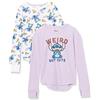 Amazon Essentials Disney | Marvel | Star Wars | Frozen T-Shirt Termica a Maniche Lunghe Bambine e Ragazze, Pacco da 2, Stitch Pizza, 4 Anni