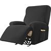 Highdi Copripoltrona Relax Reclinabile Completo 4-Pezzo Fodera per Poltrona Elasticizzato 1 Posto con Tasche, Coprisedile Poltrona Velluto Lavabile Antiscivolo Copripoltrona (Nero)