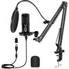 Aveek Microfono da USB con Braccio, Microfono a Condensatore Cardioide Plug & Play, Muto e Riduzione Rumori per Podcast, Streaming, Gaming, Compatibile con PC, Mac, Smartphone, PS4/PS5