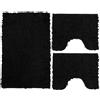 Poligono Set Tappeti Bagno 3 Pezzi in Microfibra, Tappeto Pelo Lungo 50x80 cm, 2 Tappetini Per WC e Water Forma Rettangolare 40X50 cm, Morbido, Antiscivolo, Nero