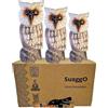 SusggO Set di 3 statuette di animali in legno, gufo portafortuna, gatto della fortuna, tartaruga, pesce, decorazioni, intagliato a mano, decorazione per mobile (3 Gufi Ali Bianchi Pois Mod 1)