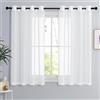PONY DANCE Tende Bianche per Cucina Trasparenti con Effetto Lino Tende per Interni con Anelli Decorazione Voile Curtains per Salotto e Soggiorno 2 Pezzi 140x145 CM