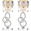 Sziqiqi Portacandele Portalumini in Cristallo Argento, Set di 2 Porta Candele Candelabro Candelieri Ferro, Candelabri Centro Tavola per Anniversario Nozze Soggiorno Matrimonio