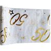 Tralala Fêtes© - Runner da Tavolo per Compleanno 50 Anni - Fascia Dorata Non Tessuta per Centrotavola - Decorazione di Compleanno Chic Bianco e Oro - Rotolo Lucido 31.5 x 500cm (50 anni)