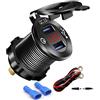 iMESTOU Caricabatteria da Auto in Alluminio a Ricarica Rapida 3.0 Dual USB per Caricabatterie per Telefono Presa di Corrente USB Impermeabile con Voltmetro 10A Fusibile per 12V/24V Auto/Barca/ATV/UTV