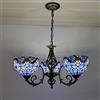 WDBZTJ Lampadari in Stile Tiffany, Lampada A Sospensione in Vetro Colorato, 3 Luci, Plafoniera Regolabile Vintage Antica Per Soggiorno, Camera Da Letto, Sala Da Pranzo,Blue baroque