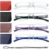 Hubeye 4 Paia Occhiali da lettura Ultraleggeri Montatura Trasparente Anti luce blu con Custodia in Pelle per Uomo e Donna 2.50