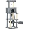PawHut Albero Tiragraffi per Gatti con Pali in Sisal, Casetta, Lettino e Amache, 48x48x140cm, Grigio|Aosom