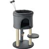 PawHut Albero Tiragraffi per Gatti con Casetta e Lettino, Pali in Sisal e Palline, 44.5x44.5x73.5cm, Grigio|Aosom
