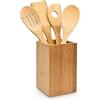Relaxdays Accessori Set di Utensili da Cucina, 5 Parti, Mestolo, Spatola, Cucchiai, 30 cm, in bambù, Igienico, Legno Naturale, 1